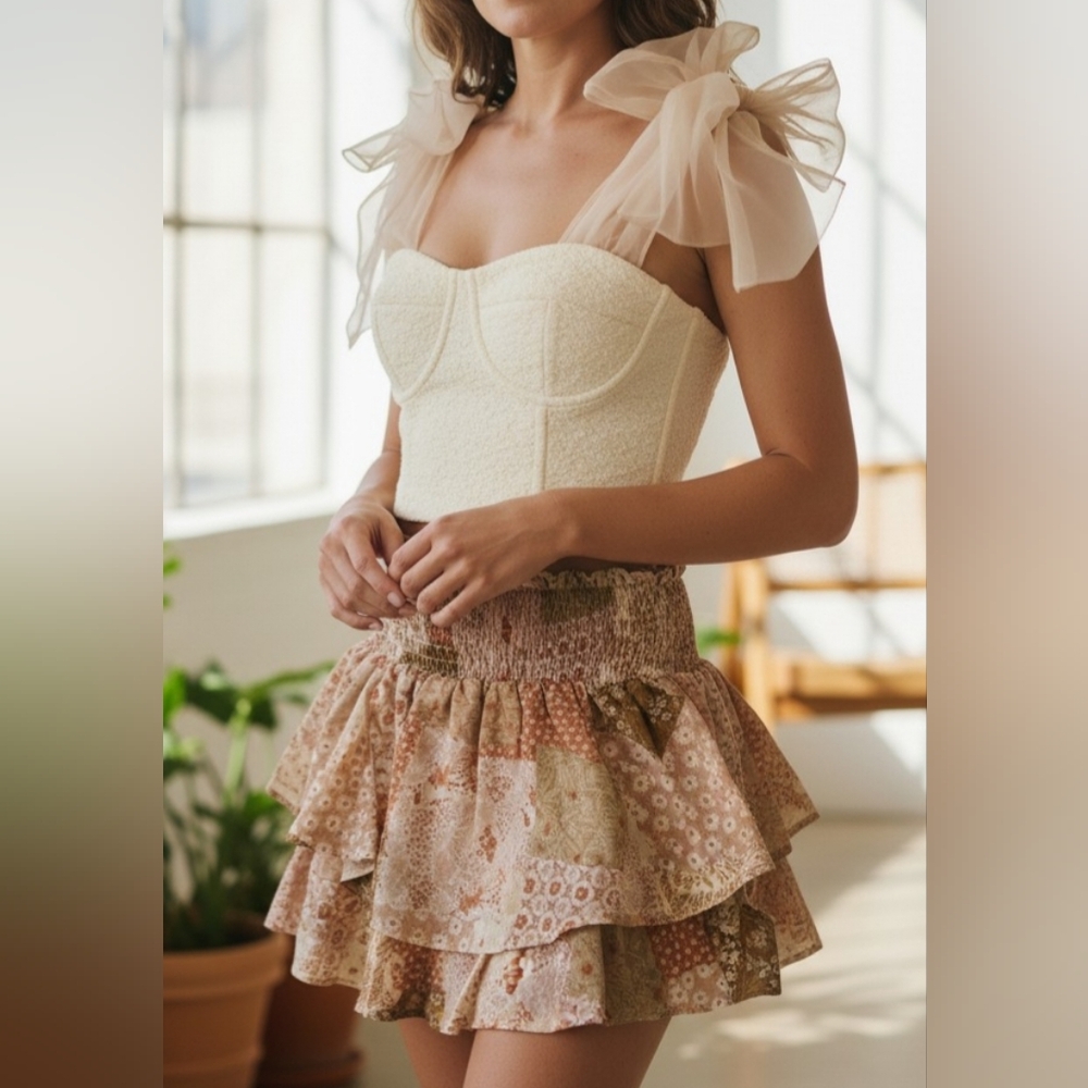 Altar'd State Cream Sheer Sleeve Crop Top